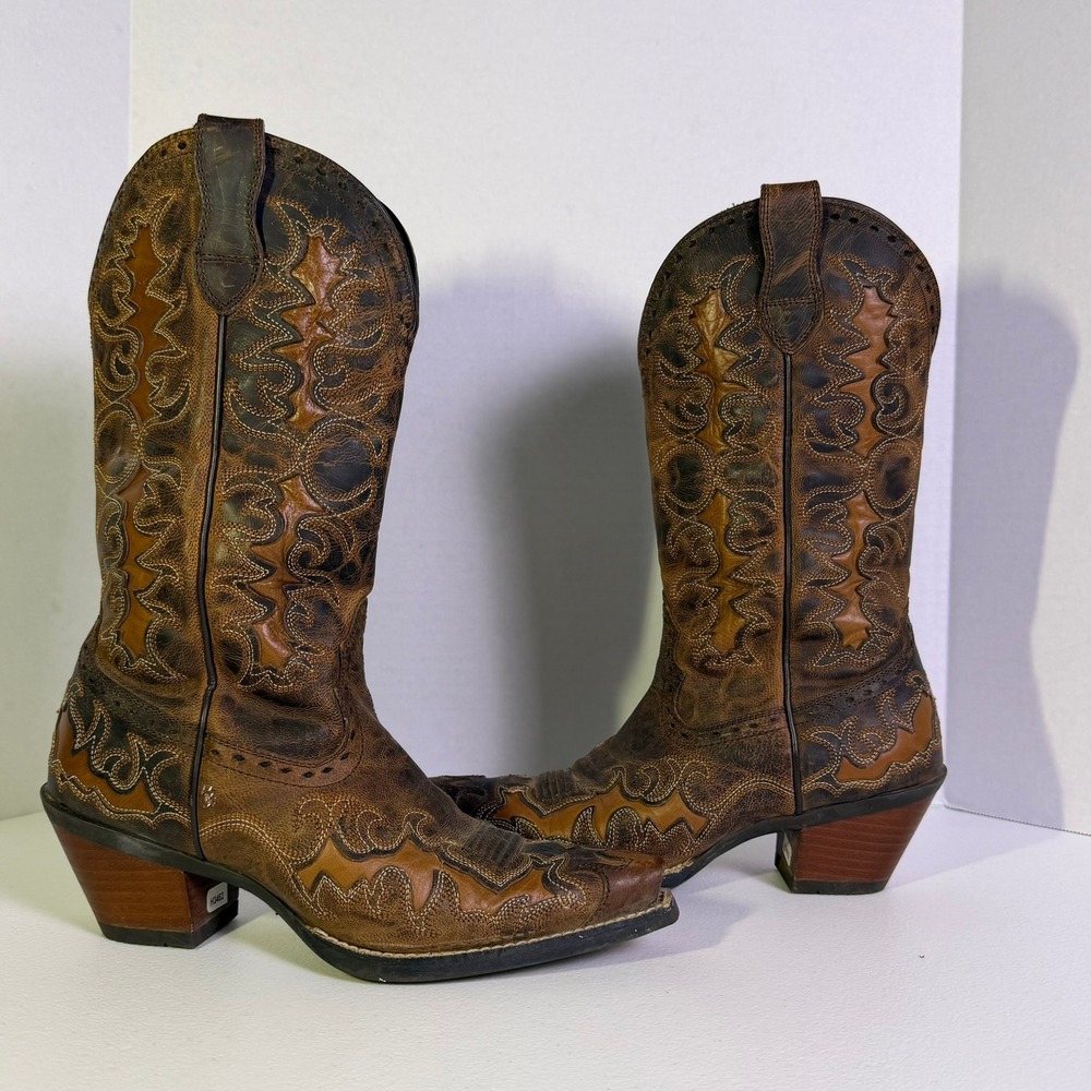 Ariat Womens Brown Distressed Leather Western Snip Toe Cowboy Boots ATS 10006300